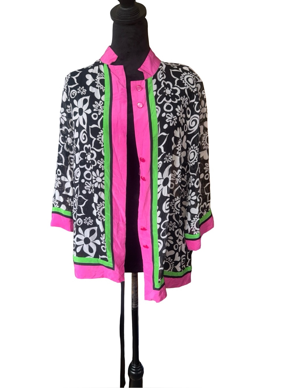 Bob Mackie Wearable Art Sheer Floral Kimono Blouse